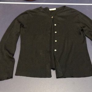 Black silk ribbed cardigan, hits at hip